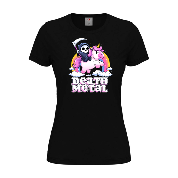 Дамска тениска с цветен принт DEATH METAL